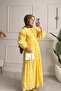 Design Balloon Sleeve Yellow Summer Belted Lined Yellow Fishtail Dress - 4