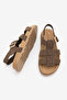 Women's Genuine Leather Ankle Strap Striped Casual Sandals Sovena Brown Suede - 7