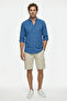 Long Sleeve Regular Fit Buttoned Collar Sporty Cotton Breathable Linen Look Shirt - 3