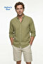Long Sleeve Regular Fit Buttoned Collar Sporty Cotton Breathable Linen Look Shirt