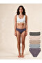 Top Bottom Set of 5 pairs of women's panties, low waist, ribbed Cotton , Daily, mint green, khaki, nude, dusty pink, dark purple, SM