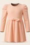 Girl's Dress Long Sleeve Bowknot Lycra Crinkle Fabric - 4
