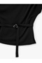 Slim Fit Asymmetrical Drape Collar Sleeveless Crepe Blouse with Metal Accessories and Belt - 8
