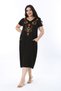 Women's Large Size Black Embroidery Detailed V-Neck Short Sleeve Dress 65N38203 - 8