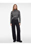 Soft Textured Stand Collar Long Sleeve Striped T-Shirt