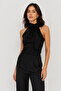 Women's Black Tie-Up Bow Collar Sleeveless Stylish Blouse - 8