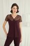 Women's Short Sleeve and Lace Detailed V-Neck Pajama Set 18712 - 5