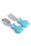 304 Steel Panda Baby Spoon Fork Set with Silicone Handle Bpa Free Ergonomic Non-Slip Blue