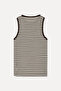 Women's Brown Fitted Striped Crew Neck Sleeveless T-Shirt - 2