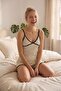 Women's Yellow Heart Patterned Lace Detailed Viscose Strap Mini Shorts Pajama Set - 2