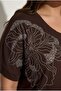 Women's Plus Size Short Sleeve V-Neck Stone Printed Viscose Blouse 2041-26 - 2