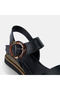 Women's Black Bone Buckle Wedge Heeled Leather Sandals - 8