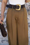 Olive Gold Belted Satin Trousers - 3