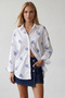 Women's White Hidden Placket Floral Patterned Oversize Poplin Shirt Alc-X15503 - 3
