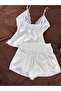 Satin Lace Detailed Strappy Shorts Pajama Nightgown Set - 3