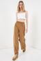 Women's Elastic Waist Wide Leg Pants 30087 - Tan - 5