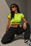 Women's Cotton Sport Printed Oversize Short Sleeve Crop T-Shirt - 5