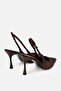 Women's Brown Patterned Pointed Toe Open Back Stiletto Heel U Shoes - 3