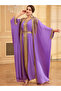 Purple Sequin Patch Detail Belted Dress with Kimono Set - 3