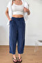 Women's Adjustable Waist Double Pocket Carrot Cut Trousers Navy Blue - Ms001529 - 2