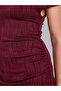 Burgundy Texture Asymmetric Neck Bodycon Midi Dress - 4