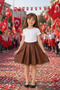 Girl's Leather Look Flared Skirt with Tulle Detail, Brown, Ages 5-13 - 2