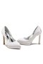 Women's High Heeled Silvery Satin Closed Pointed Toe Platform Shoes 6005 - 6