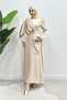 Crepe Fabric Hijab Evening Dress with Hidden Stone Brooch - Cream