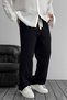 Black Muslin Fabric Baggy Elastic Waist Loose Fit Lightweight Straight Leg Comfortable Summer Trousers - 5