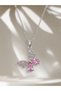 Women's Silver Color Steel Butterfly Necklace with Pink Stone, Elegant, Minimal, Stylish, Daily Gift - 7