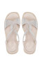 Women's Genuine Leather Beige Flat Sandals - 5