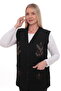 Floral Embroidered Winter Thick Knitted Buttoned Pocketed Knitwear Mother's Vest