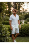 Alaçatı Style Wrinkled Fabric Summer Lycra Men's Short Sleeve T-Shirt and Shorts Set - 2