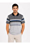 Men's Flared Combed Cotton Striped Polo Collar T-Shirt Short Sleeve Summer T-Shirt - Gray - 2