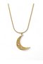 Women's Gold Color 316L Steel Moon Crescent Necklace with Stones, Minimal Stylish Elegant Gift