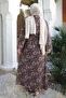 Brown Balloon Sleeve Patterned Viscose Dress - 4