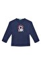 Boy's navy blue multi-color logo printed bicycle collar long sleeve t-shirt