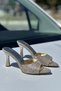 Women's Slow Gold Shiny Pointed Toe Thin Heel Slippers Gold Glitter - 4