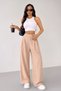 Women's Trousers Scuba Crepe Fabric Elastic Waist Pocketed Pleated Wide Leg Palazzo Trousers - 2