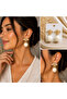 White Beaded Earrings with Gold Bee Figure Zarax Model Women's Stylish Large Dangle Stone Earrings