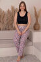 Plus Size Cotton Patterned High Waist Pajama Bottoms Pants - 3