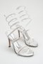 Silver Stone Detailed Thin Heeled Evening Dress Sandals, Ankle Wrapped, Elegant Women's Shoes for Evening Events