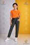 Girls' Plain Trousers 8.Mdl Elastic Waist Lycra Folded Leg Style