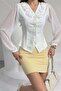 Ecru Rose Appliqué V-Neck Blouse with Transparent Sleeves - 5