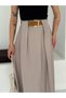 Women's Bridge Detail Self-Belted High Waist Premium Palazzo Skirt - 2