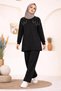 Women's Stoned Shoulder and Cuffed Sleeve Tunic-Pants Two-Piece Set - 6