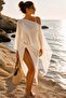 Ecru Cotton Viscose Transparent Pareo Poncho – Summer Beach Top - 4