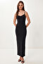 Strappy Gathered Summer Polyamide Dress Lub0332 Black