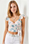 Women's Ecru Side Zipper Crop Crepe Blouse Blz-19003350 - 4