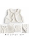Girl's 3-Piece Set with Plush Bolero, Muslin Shirt (with Scallop Collar Detail) and Linen Trousers - 2